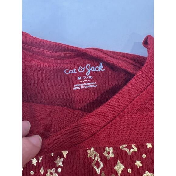 NWOT Christmas Sweater Kids Cat & Jack Red Gold Stars Holiday Kids Medium 7/8 - Picture 3 of 8